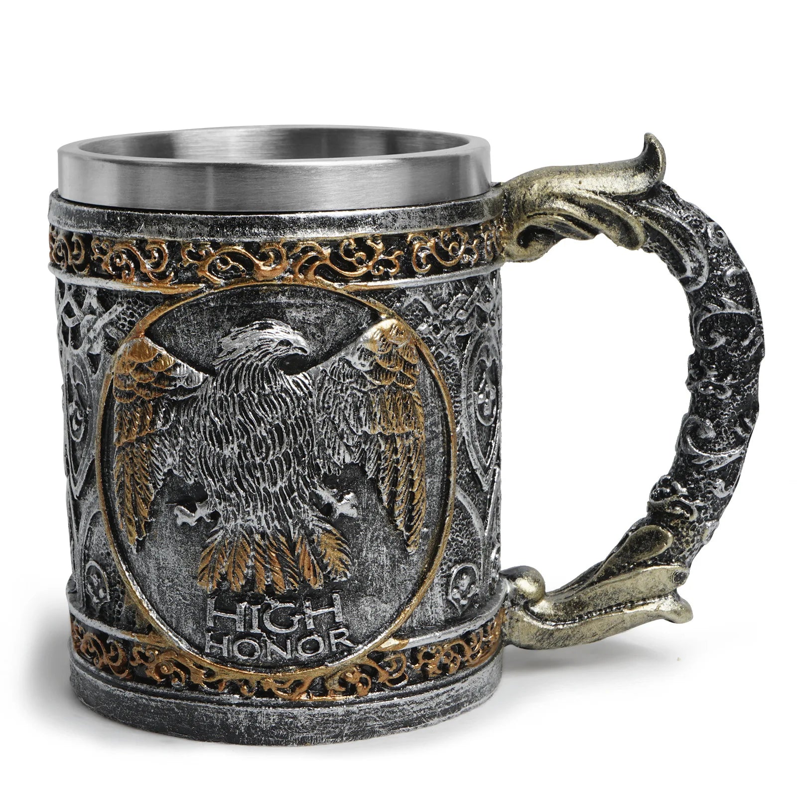 450ml Viking Wooden Barrel Beer Mug 3D Resin 304 Stainless Steel Coffee Cup Bar Party Gift Mug Large Capacity Water Cup