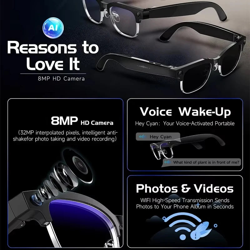 AI Smart Glasses To Take Photos Videos 800W HD Camera Intelligent Translation Photo-taking And Object Recognition Smart Glasses