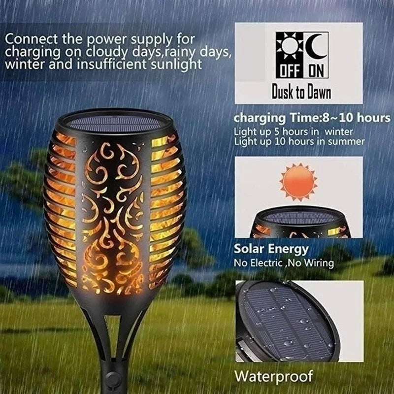 1-12PCS 12LED Solar Flame Torch Light Flickering Light Waterproof Garden Decoration Outdoor Lawn Path Yard Patio Floor Lamp