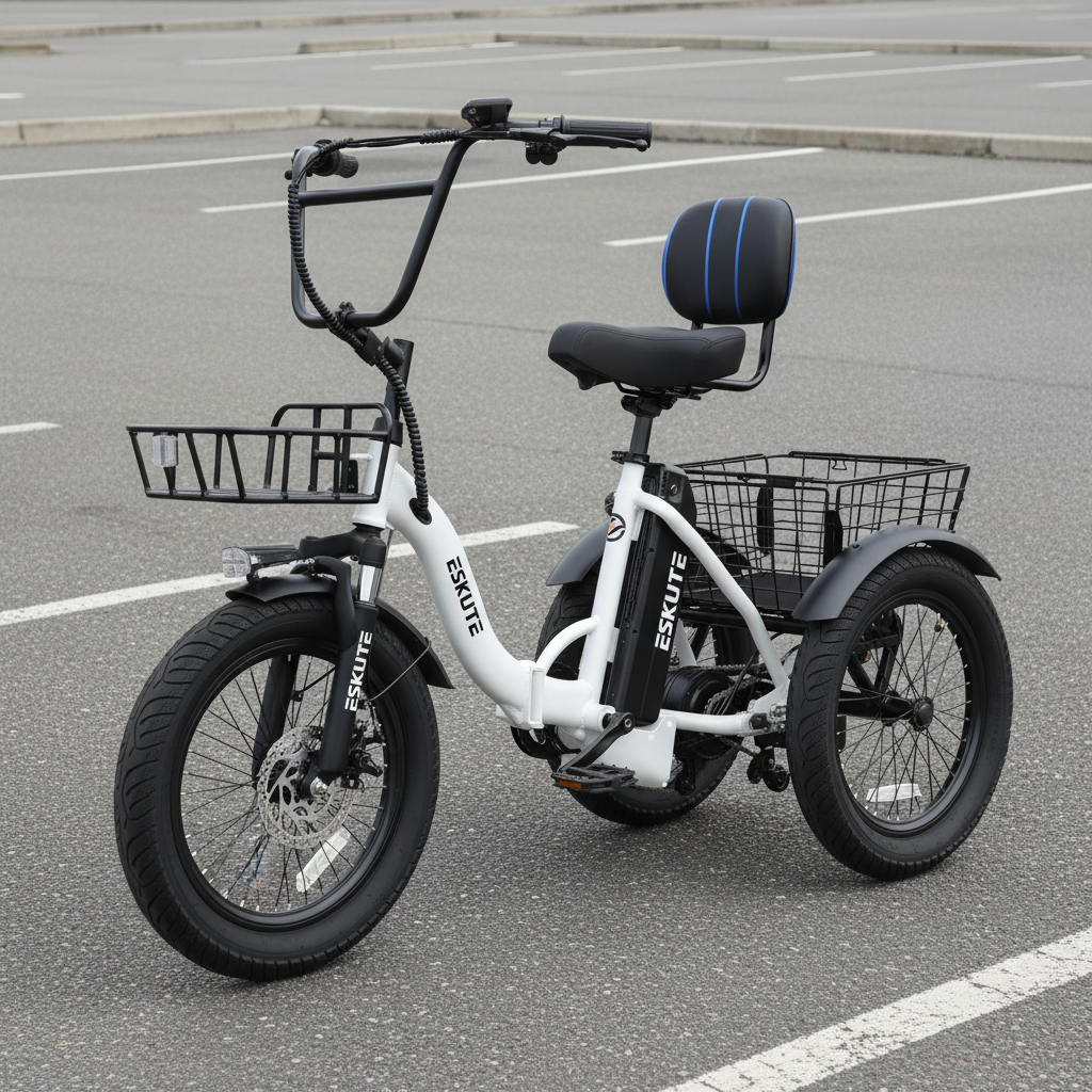 ESKUTE T300 E Trike Electric Bike, Peak Brushless Motor Folding Trike 18X3.0 Fat Tire Ebike, 624Wh Removable Battery, Step-Thru 3 Wheel Electric Bicycle, Up to 65 Miles, 18MPH+ Tricycle for Adults