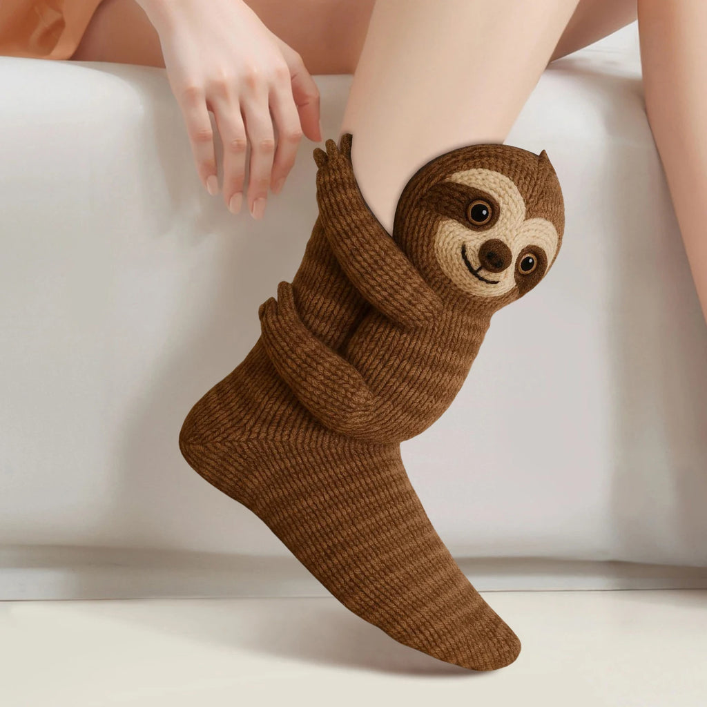 5-1 Pairs 3D Tree Rat Knitted Animal Socks Breathable Knit Plush Socks Comfortable Fashion Knit Socks Gifts for Animal Lovers