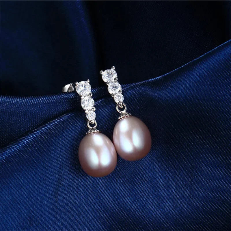 Dainashi High Quality 925 Sterling Silver Zircon Drop Earrings Elegant 100% Genuine Natural Freshwater Pearl Earrings for Women