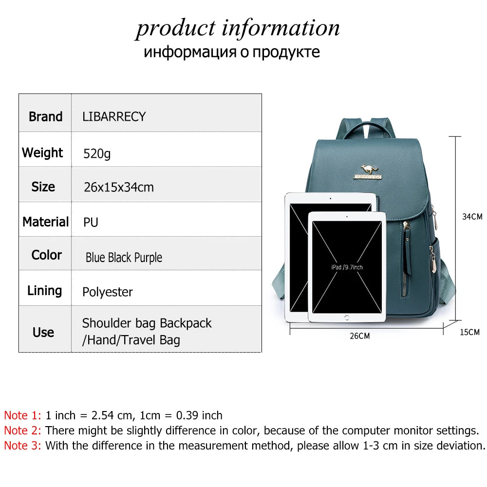 Luxury Designer High Quality Leather Ladies Backpack Solid Color Ladies Anti-theft Backpack Fashion New Women Bag Bolsa Feminina