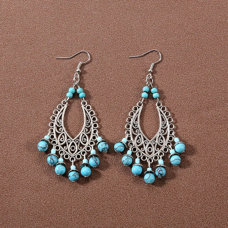 Bohemian fringed turquoise personality temperament earrings jewelry