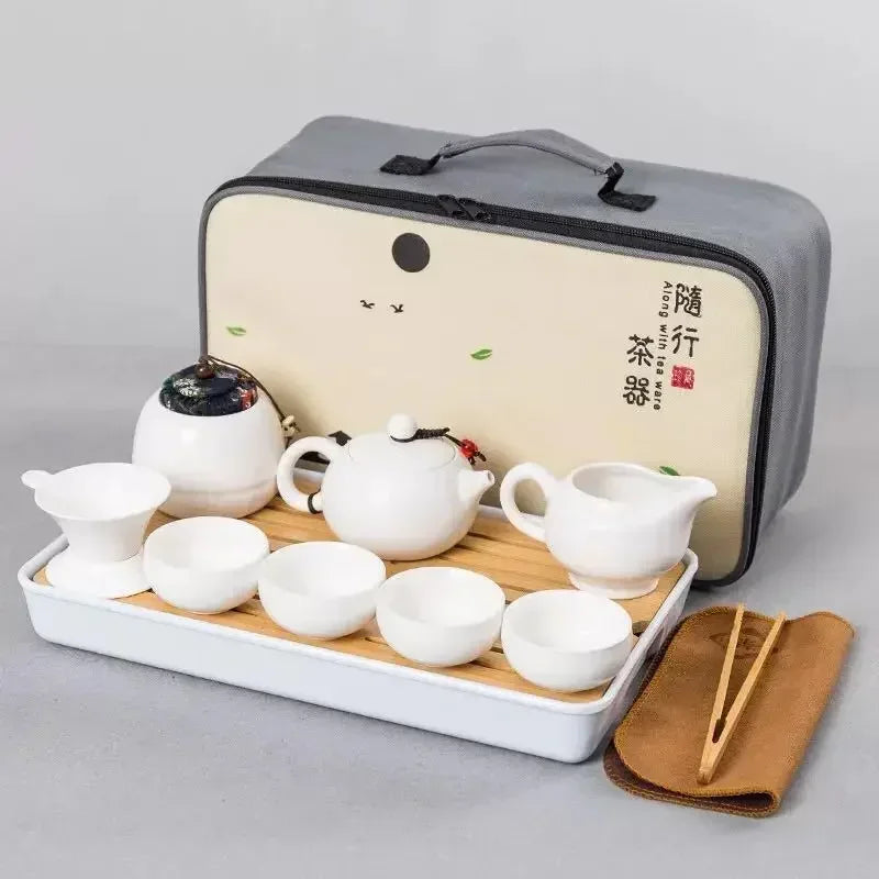 Creative Outdoor Travel set tea Portable Chinese Fu Kung Tea Set Teapot [1 + 4 Cups] with Tea Tray Free Shipping