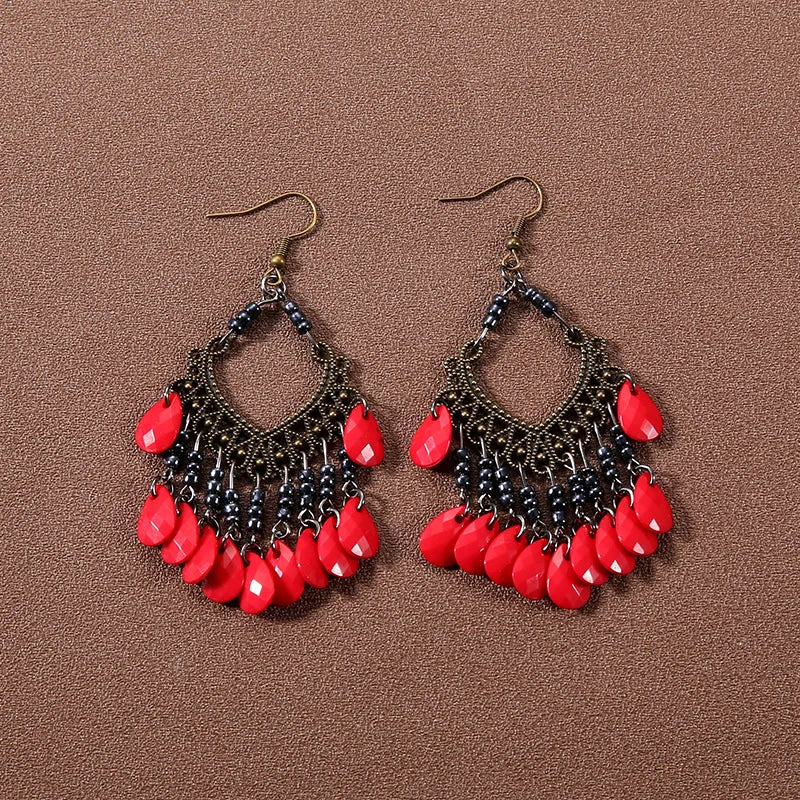 Bohemian fringed turquoise personality temperament earrings jewelry
