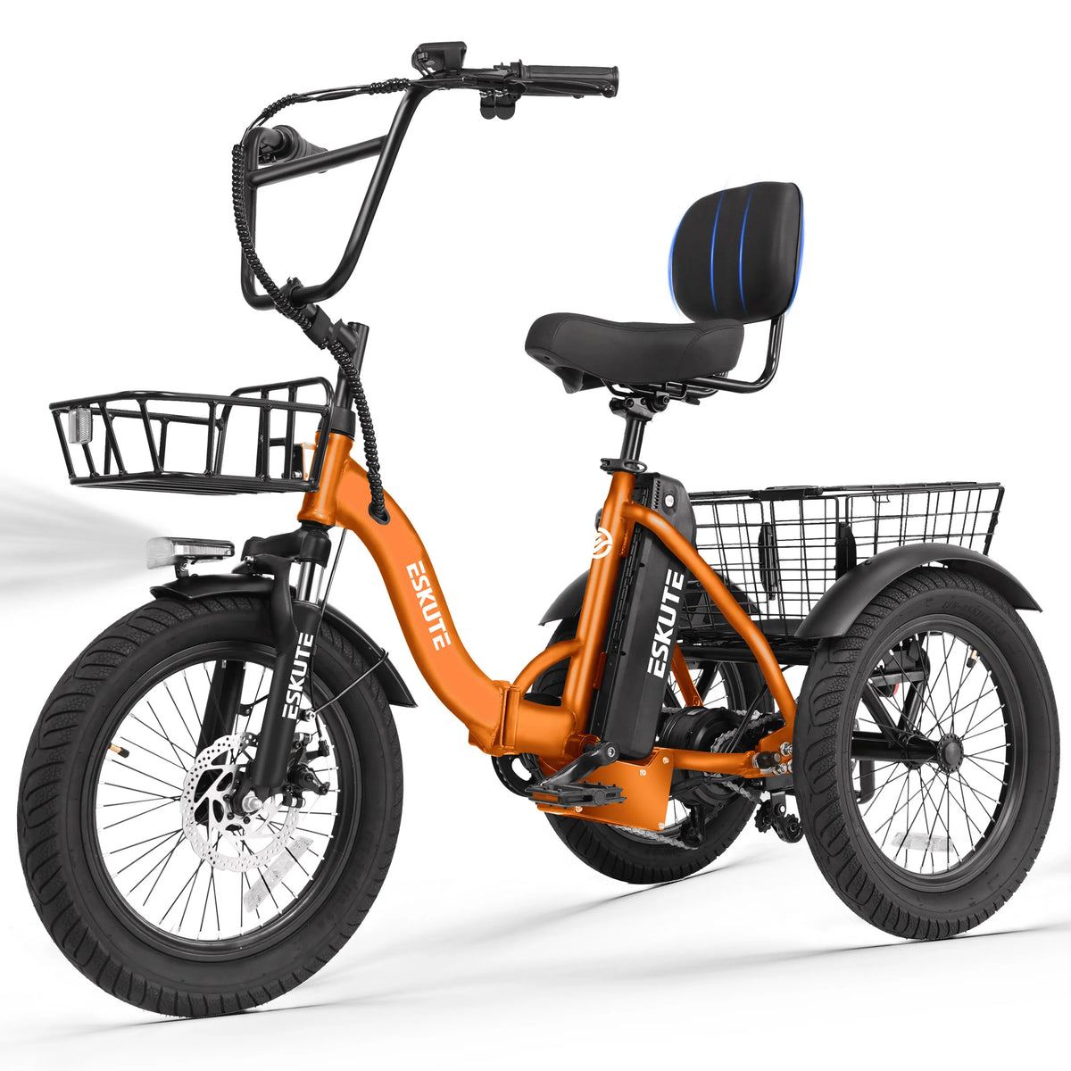 ESKUTE T300 E Trike Electric Bike, Peak Brushless Motor Folding Trike 18X3.0 Fat Tire Ebike, 624Wh Removable Battery, Step-Thru 3 Wheel Electric Bicycle, Up to 65 Miles, 18MPH+ Tricycle for Adults