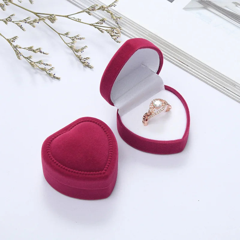 Heart Shaped Velvet Jewelry Box Earring Ring Box Wedding Ring Box Jewelry Display Holder Organizer Storage Gift Packaging Case