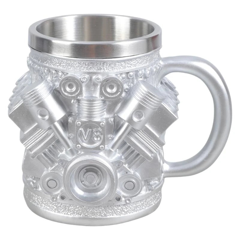 Stainless Steel Resin Insulated Coffee Mug with Engine Mechanical Detailing Beer Cup For Automotive Enthusiasts