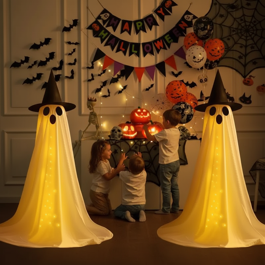 Halloween Ghost Hanging with String Lights Spooky Ghost Lighted Spooky for Home Indoor Garden Yard Lawn Party Prop Decoration