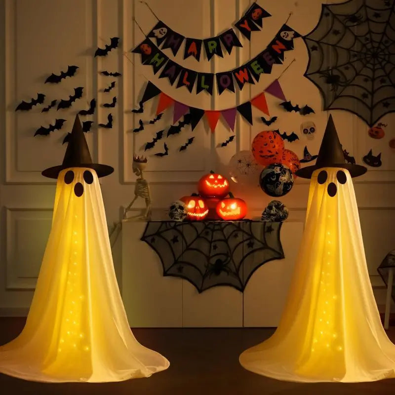 Halloween Ghost Hanging with String Lights Spooky Ghost Lighted Spooky for Home Indoor Garden Yard Lawn Party Prop Decoration