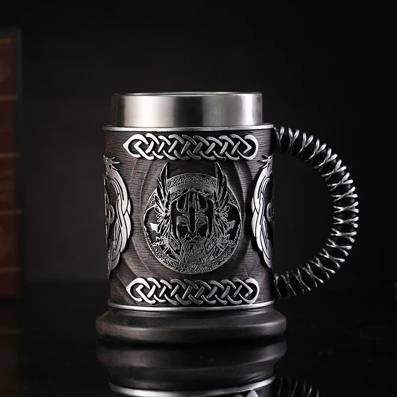 New Medieval Norse Mythology Beer Mug - Large Capacity 304 Stainless Steel Odin God of War Unique Wine Cup Creative Drinkware.