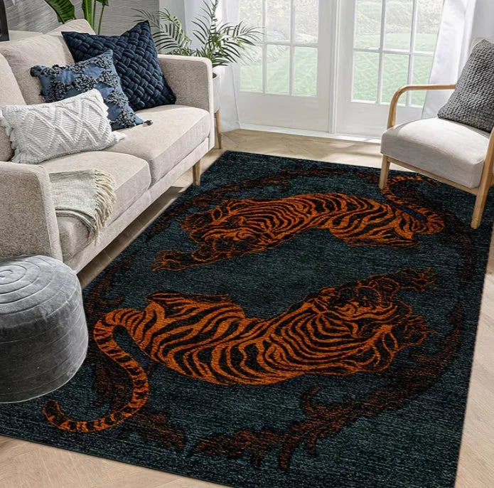 Tiger in Dynamic Walking Pose Printed Carpet  Polyester Rug, Non-Slip Bathroom, Living Room Entrance Office Study Camping Picnic