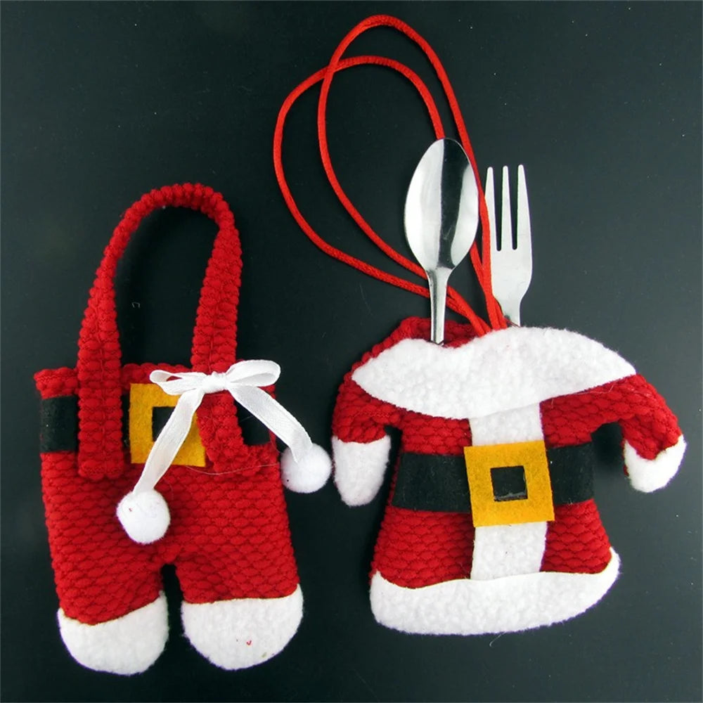Christmas Decorations Tableware Bag Santa Suit Gift Bags Cute Knifes Fork Holder New Year Party Table Dinner Cutlery Suit Home