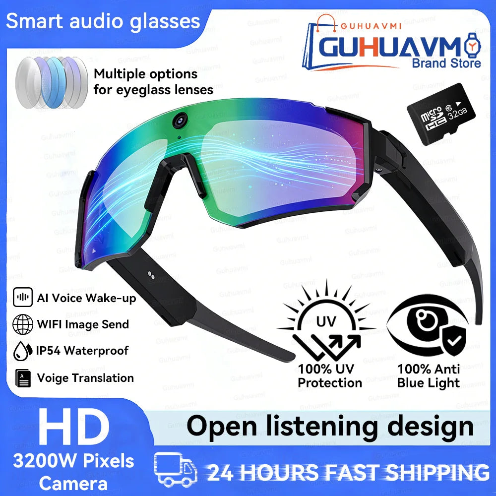 2026 New Smart Glasses Men 800W HD Photo Video Bluetooth Call Translation Anti Glare Running Baseball Sunglasses Cycling Glasses