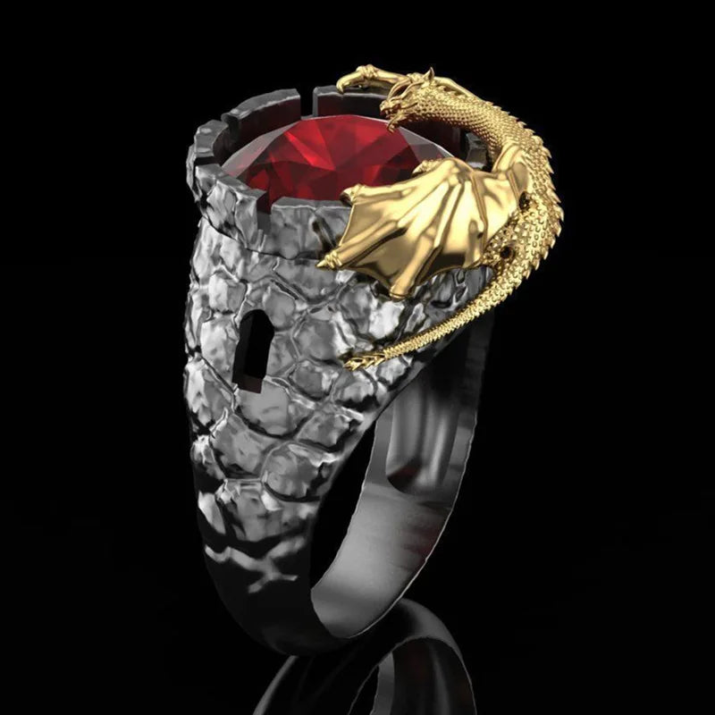 New Arrival Punk Gothic Rock Style Two-Tone Gold Silver Dragon Ring for Men Personality Jewelry Wholesale
