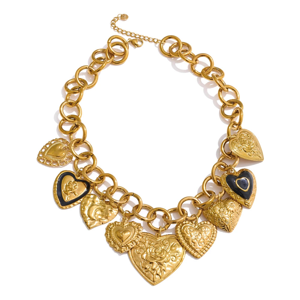 Yhpup Statement Stainless Steel Charms Heart Pendant Necklace Waterproof 18K Gold PVD Plated Stainless Steel Collar Jewelry 2025