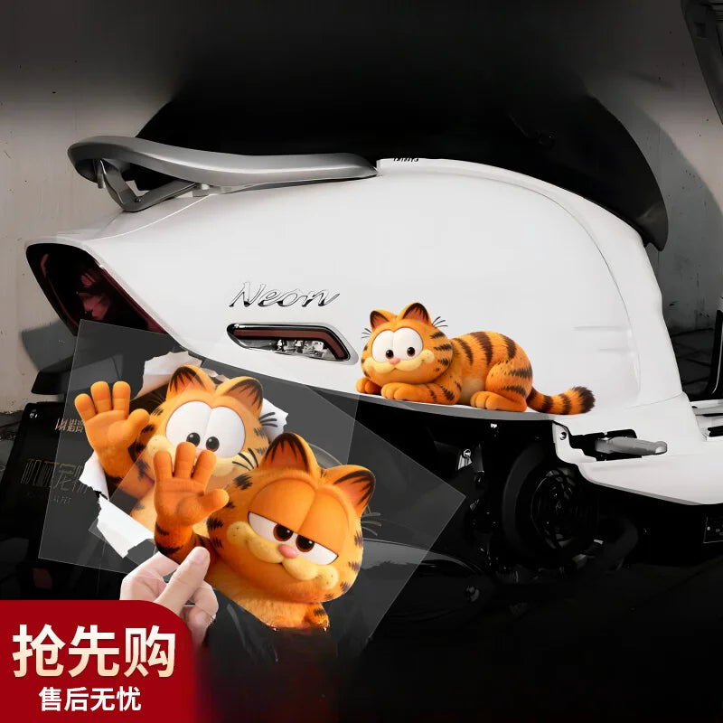 Cute Garfield Cartoon Vinyl Stickers Waterproof Electric Motorcycle Body Decals Anime Character Scratch Cover Sticker for E-Bike
