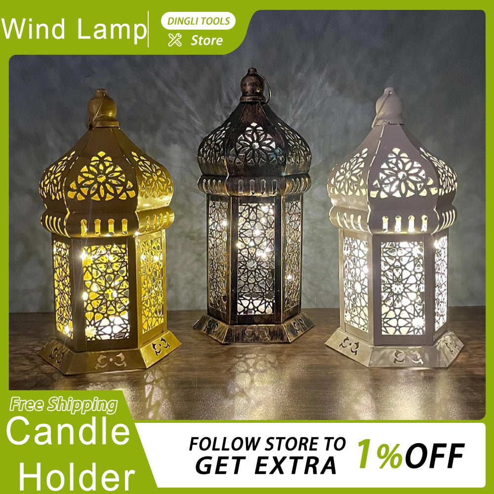 Moroccan Style Floor Standing Candle Holder Horse Lamp Eid Tabletop Decoration Wind Lamps Custom Hollow Glass Lantern Retro Prop