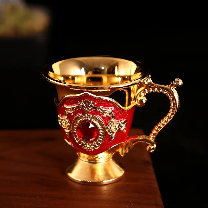 F5 Slightly Luxurious Drinking Glass Metal White Wine Cup Alloy Pattern Gems Decorated Fashion Creative Home Classical Wine Sets