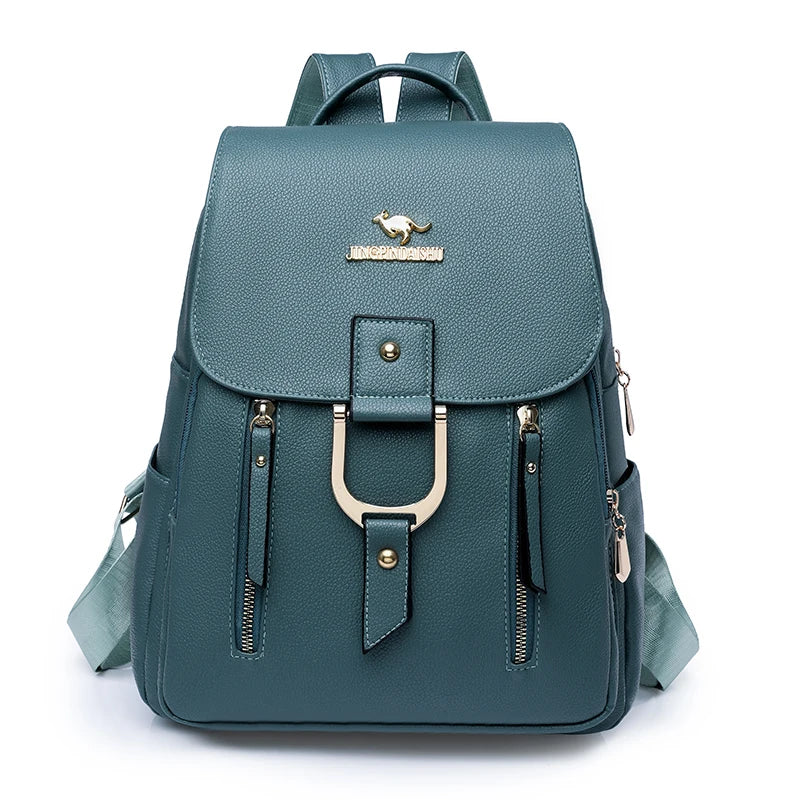 Luxury Designer High Quality Leather Ladies Backpack Solid Color Ladies Anti-theft Backpack Fashion New Women Bag Bolsa Feminina