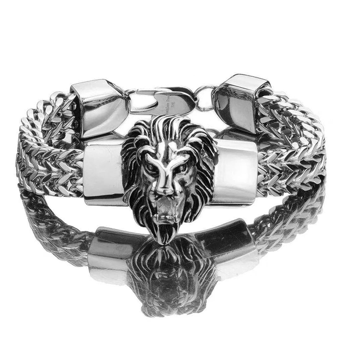 8.66inch Cool Gold Color Lion Head Bracelet Men Stainless Steel Franco Link Chain Luxury Man Bracelet Gift