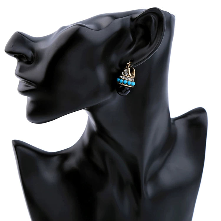Jeweled Pendant Eardrops Earrings Antique Women Black Onyx
