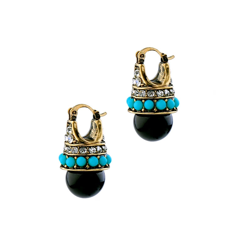 Jeweled Pendant Eardrops Earrings Antique Women Black Onyx
