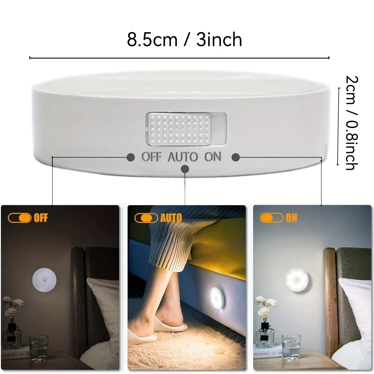 PIR Motion Sensor Night Light,Rechargeable LED Wall Lamp,Indoor Corridor Bedroom Stairs Closet,Warm White Lighting,Night Light