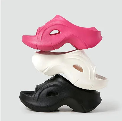 Women's Open-Toe Slides - Deep Tread Non-Slip Sole & Ergonomic Contour, Durable Indoor/Outdoor House Slippers