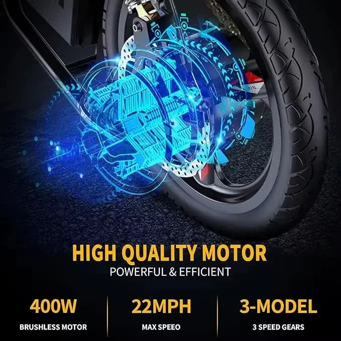 400W Motor 22MPH Max Speed, 14” Tire, 48V 15AH Removable Battery for Electric Bike, Multi-Shock Absorption, City Commuter
