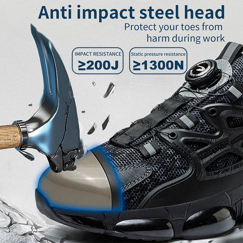 Slack-stab-proof work shoes with elastic buttons and lace-up