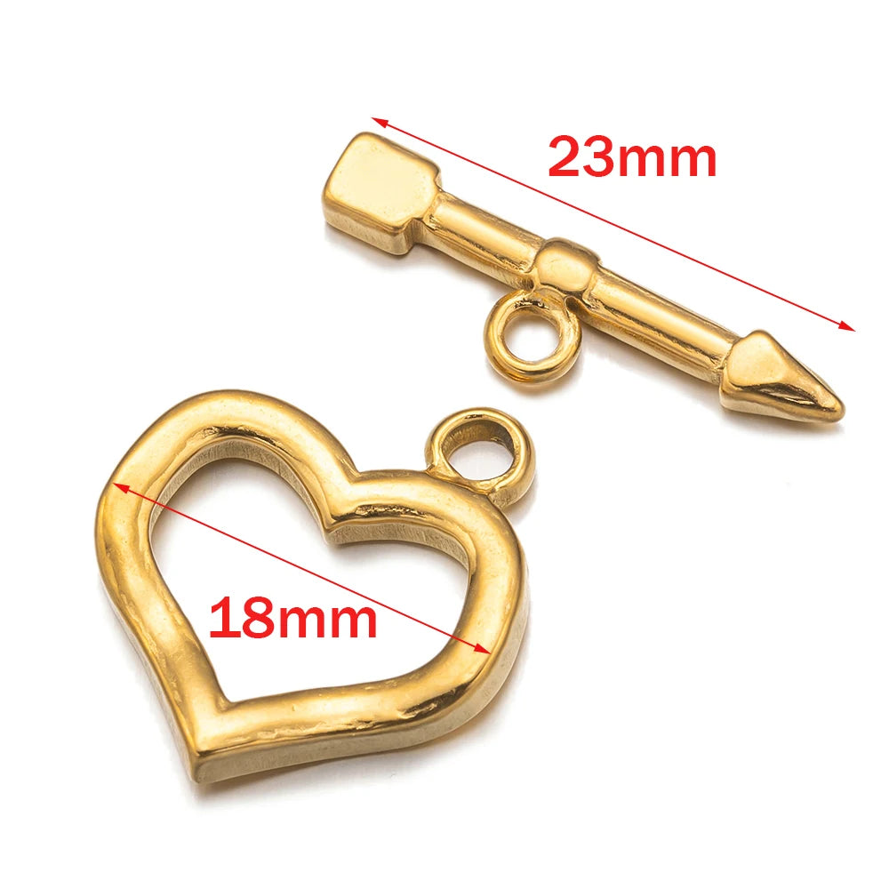 2 Sets Stainless Steel Heart Toggle Clasps Bracelet Closure Fastener Buckle OT End Connectors for Necklace Jewelry Making DIY