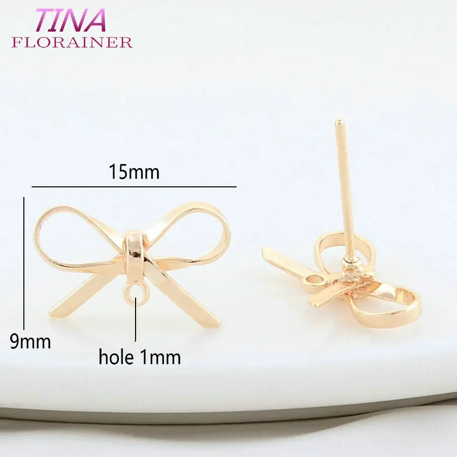 6PCS 10*14.5MM 18K Gold Color Plated Brass Bowknot Stud Earrings Pins High Quality Diy Jewelry Findings Accessories
