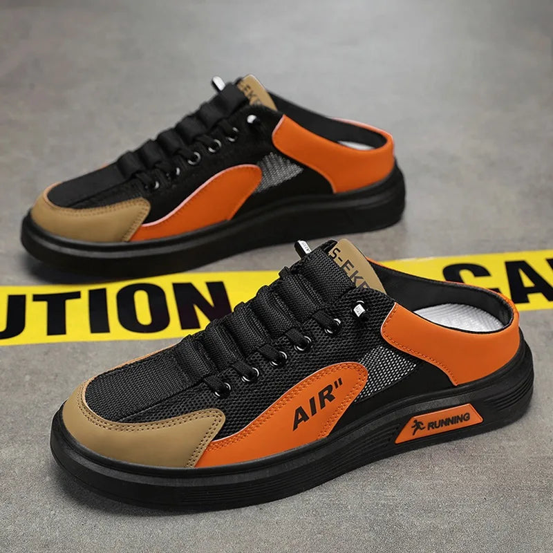 Half Slippers Men Low-top Canvas Shoes Casual Breathable Sneakers Korean Style Autumn Lace Up Casual Non-slip Trainers