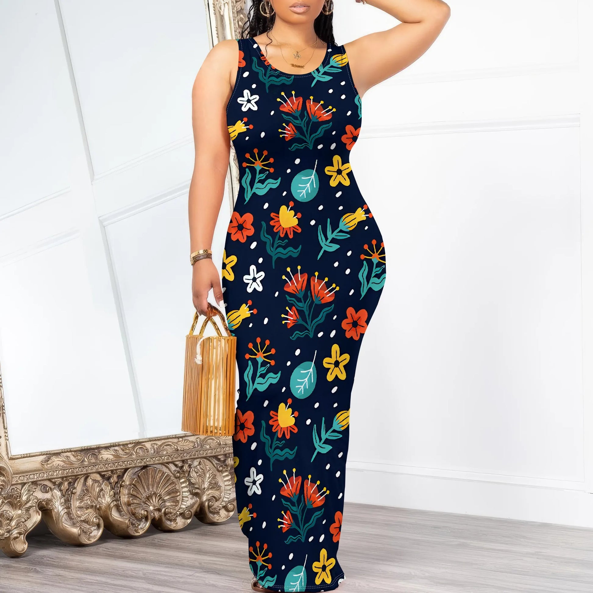 Women's 2025 spring and summer sleeveless knee length dress with hollowed out pullover, butterfly print beach casual dress