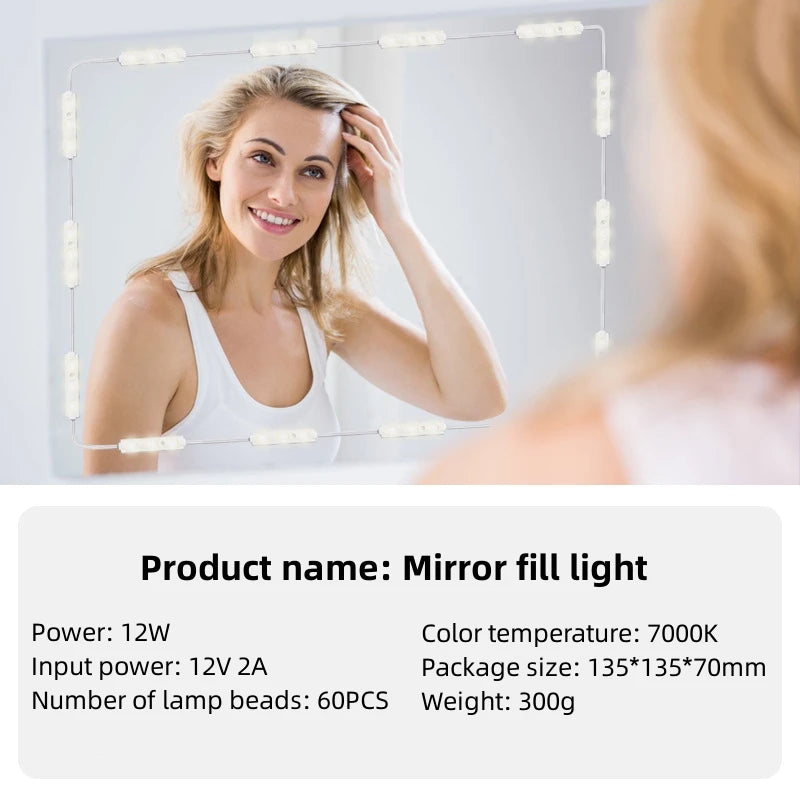 LED mirror filler lights paste touch dimmable filler light decorative light string makeup mirror wall light