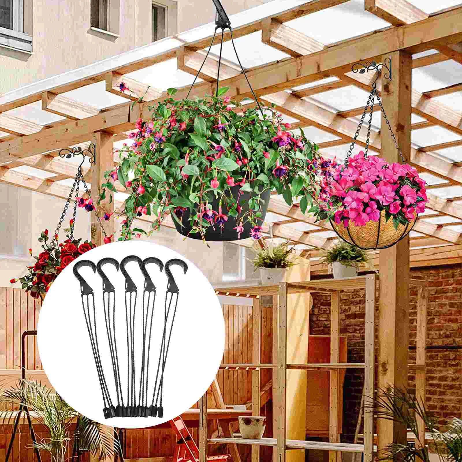 5pcs White Hooks For Baskets Flowerpot Hangers Durable Plant Shelves Garden Accessories Plastic Planter Hooks Outdoor Furniture
