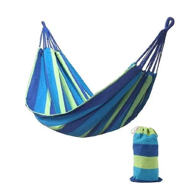 Double Hammock 2 Person Canvas Cotton Hammock with Tree Straps for Patio Garden Backyard Outdoor and Indoor (Red, Blue)