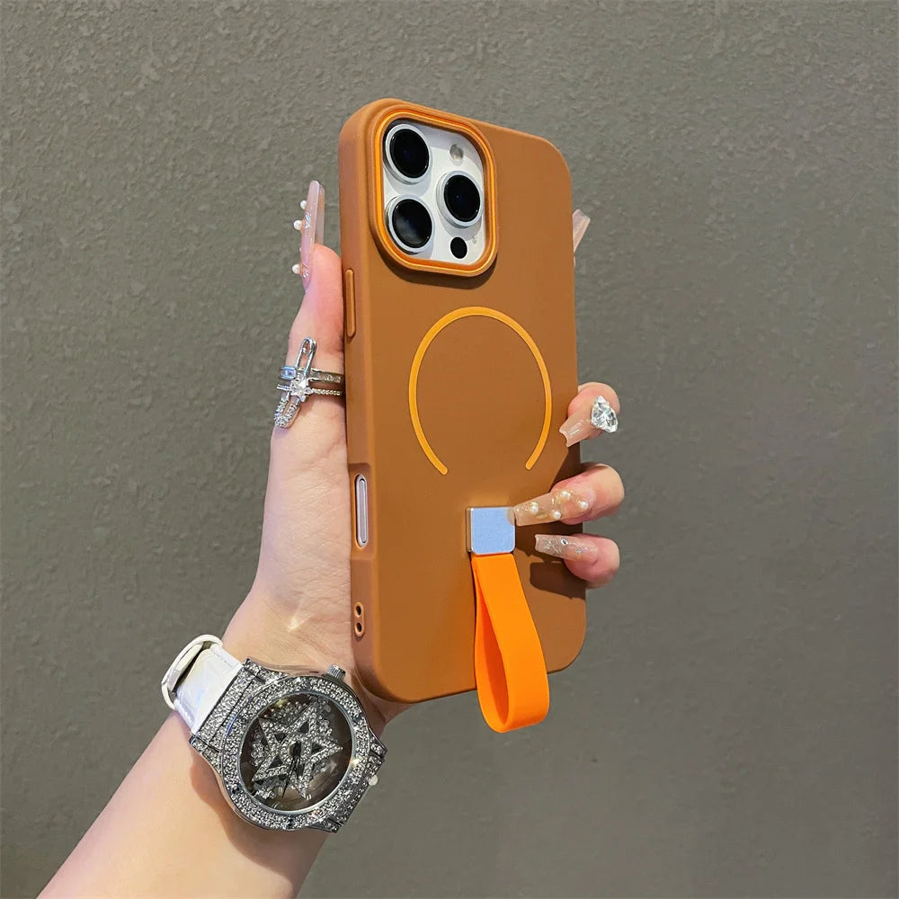 Soft Silicone Strap Magnetic Magsafe Phone Case For iPhone 14 15 16 Pro Max Plus 13 12 11 Wireless Charge Frosted Clashing Cover