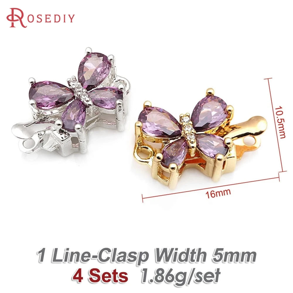 18K Gold Color Brass and Zircon Butterfly 1 Line and 2 Line Necklaces Connect Clasps Diy Jewelry Making Accessories Materials