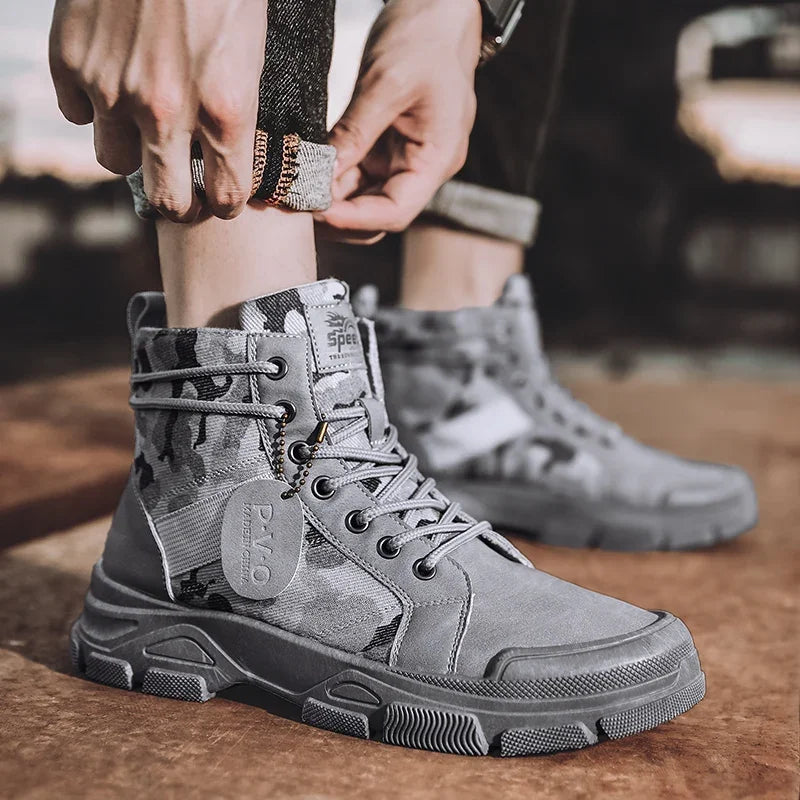 Hiking Boots For Men Autumn High Top Camouflage Desert Casual Flats Mens Boot Breathable Non Slip Work Shoes