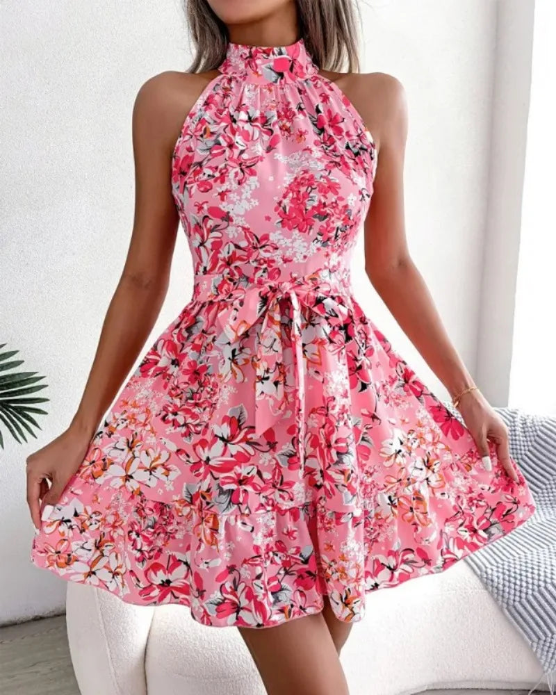 Summer Women Floral Printed Halter Sexy Short Dress Woman Clothing Dress Women Women's Casual Beach Dresses Sexy Costume Women