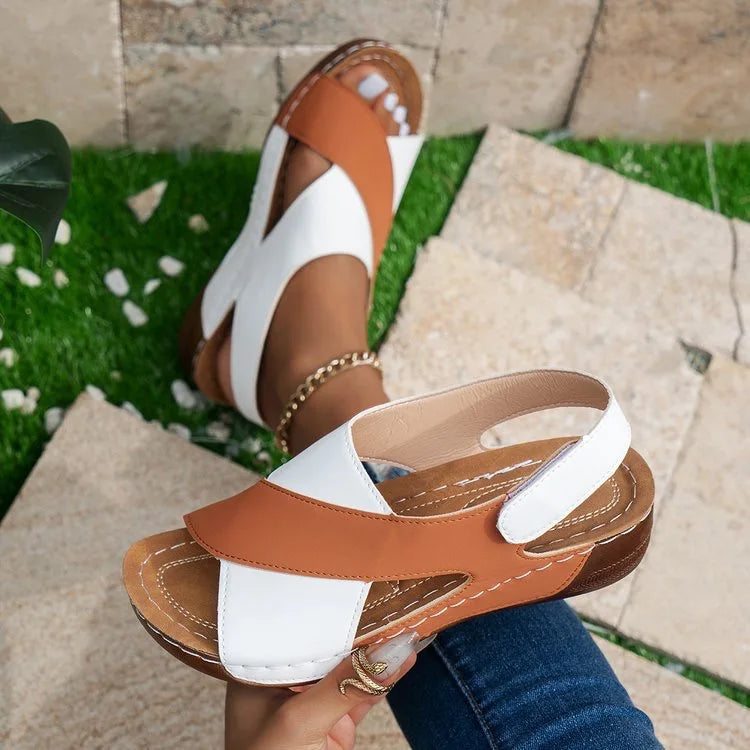 New Women's Contrast Color Wedge Sandals Summer Peep Toe Non Slip Beach Shoes Woman Comfortable Platform Roman Sandalias Mujer