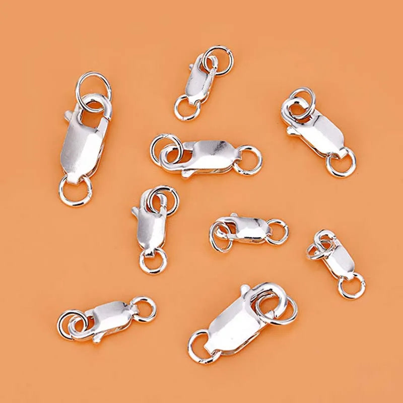 2pcs Real Pure Solid 925 Sterling Silver Lobster Clasp Hook Claw Buckle With Double Sealed Ring Connector Jewelry Findings
