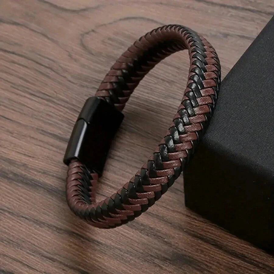 Black PU Leather Magnetic Bracelet Men's Mature and Stable and Elegant Giving Men The Best Gift for Men