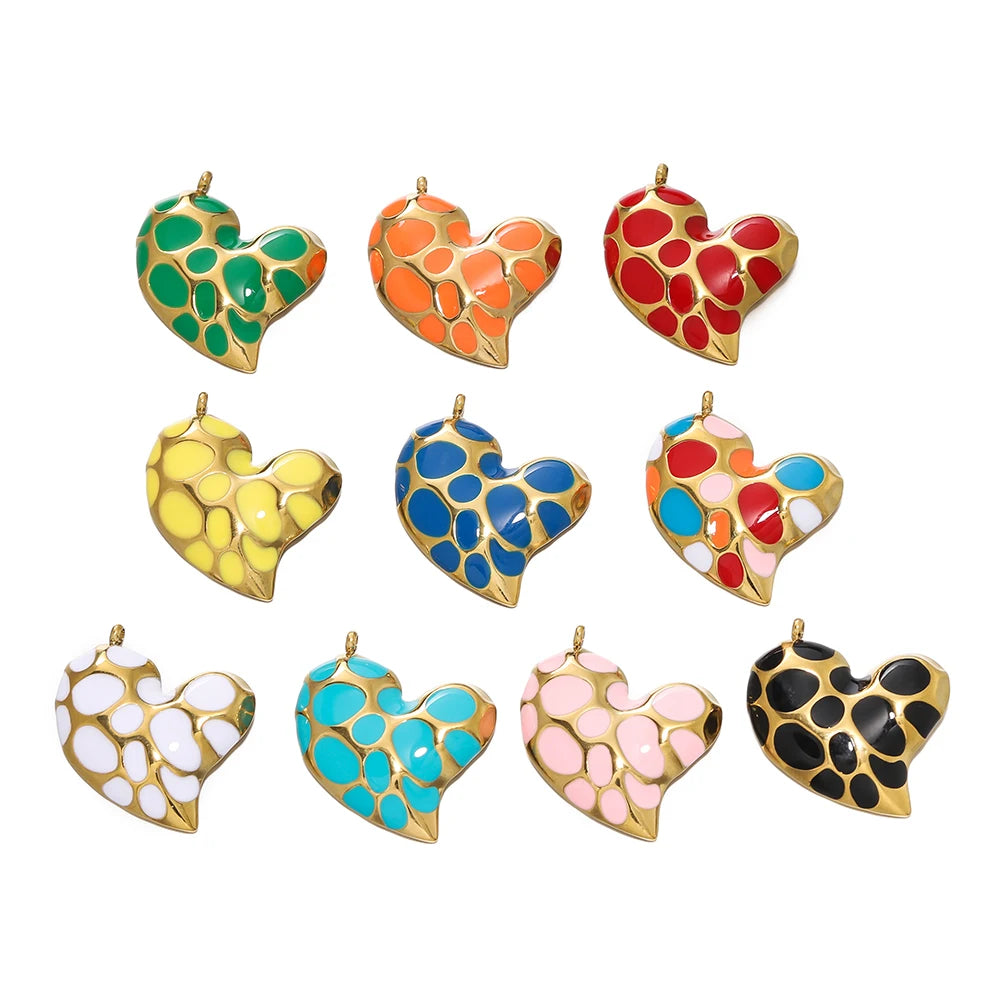 2Pcs/Pack Multicolor Stainless Steel Heart Shape Vintage Pendants for DIY Necklace Earring Bracelet Jewelry Making Supplies