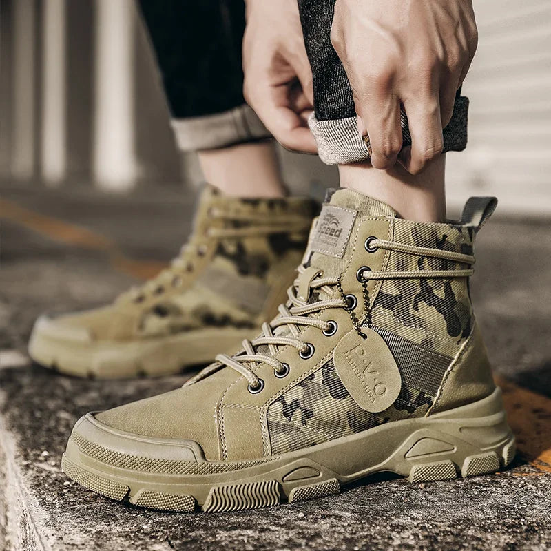 Hiking Boots For Men Autumn High Top Camouflage Desert Casual Flats Mens Boot Breathable Non Slip Work Shoes