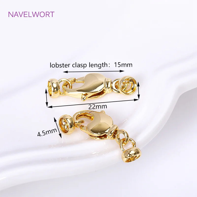 18K Gold Plated Brass Lobster Clasps Connector,Jewellery End Caps Fastener Clasp For DIY Bracelet Jewelry Making Accessories