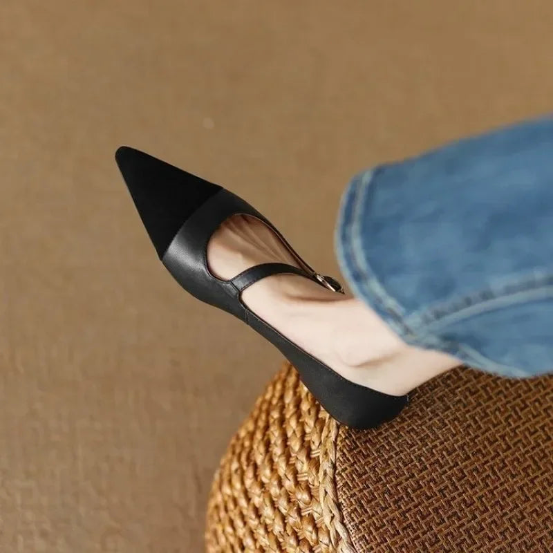 Vintage Brown Pointed Toe Mary Jane Shoes Women's 2025 New Spring Flat Heel Shoes